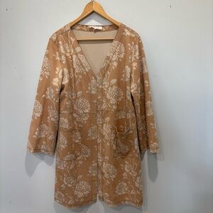 Solitaire Faux Suede Floral Open Duster Cardigan Women’s Size Large